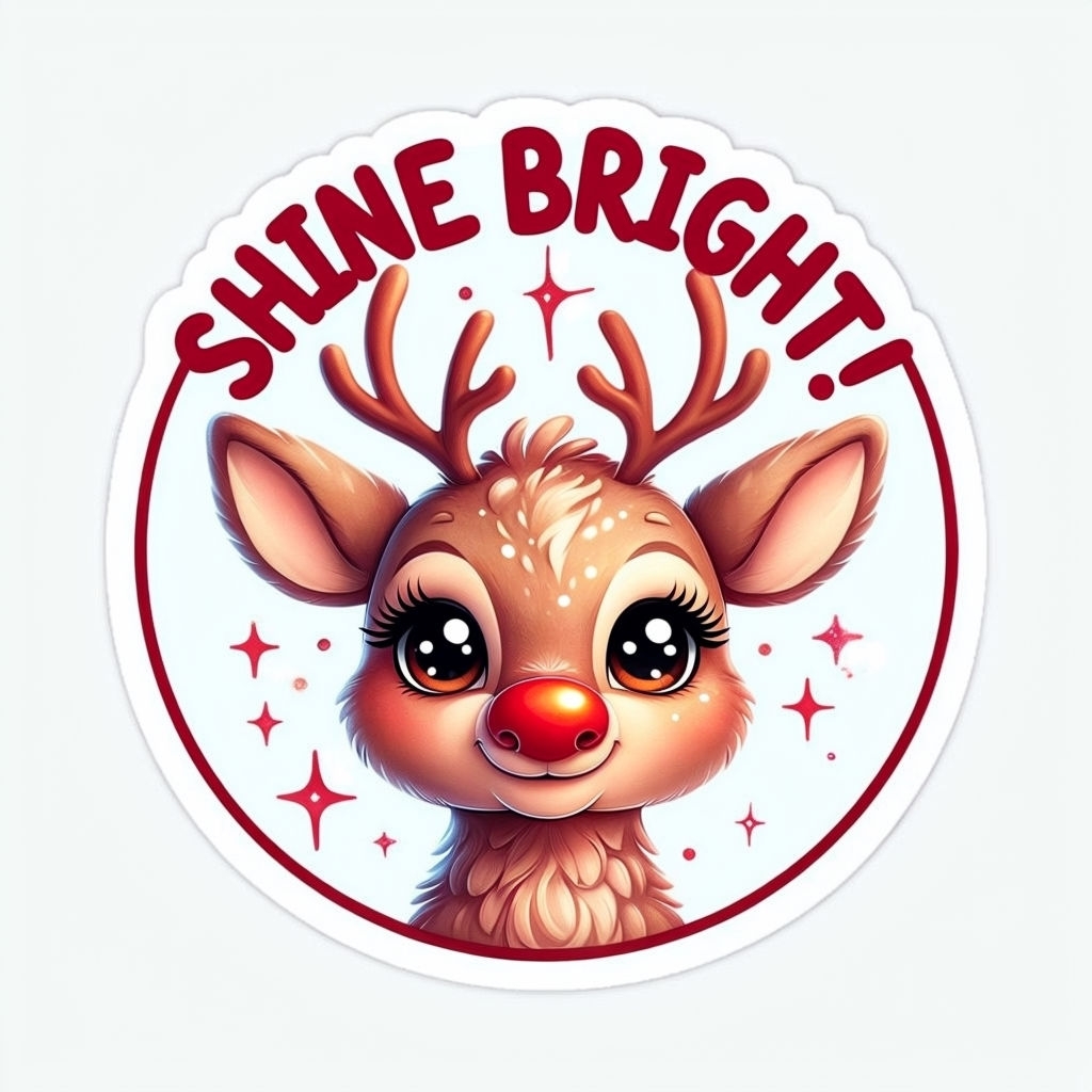 Cheerful Whimsical Reindeer Shine Bright Christmas Sticker