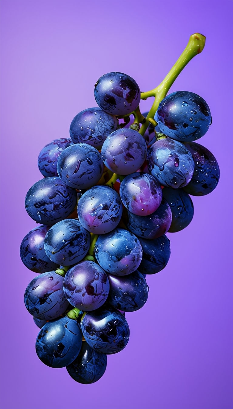 Vibrant Close-Up of Lush Grapes Against Lavender Background Mobile Wallpaper
