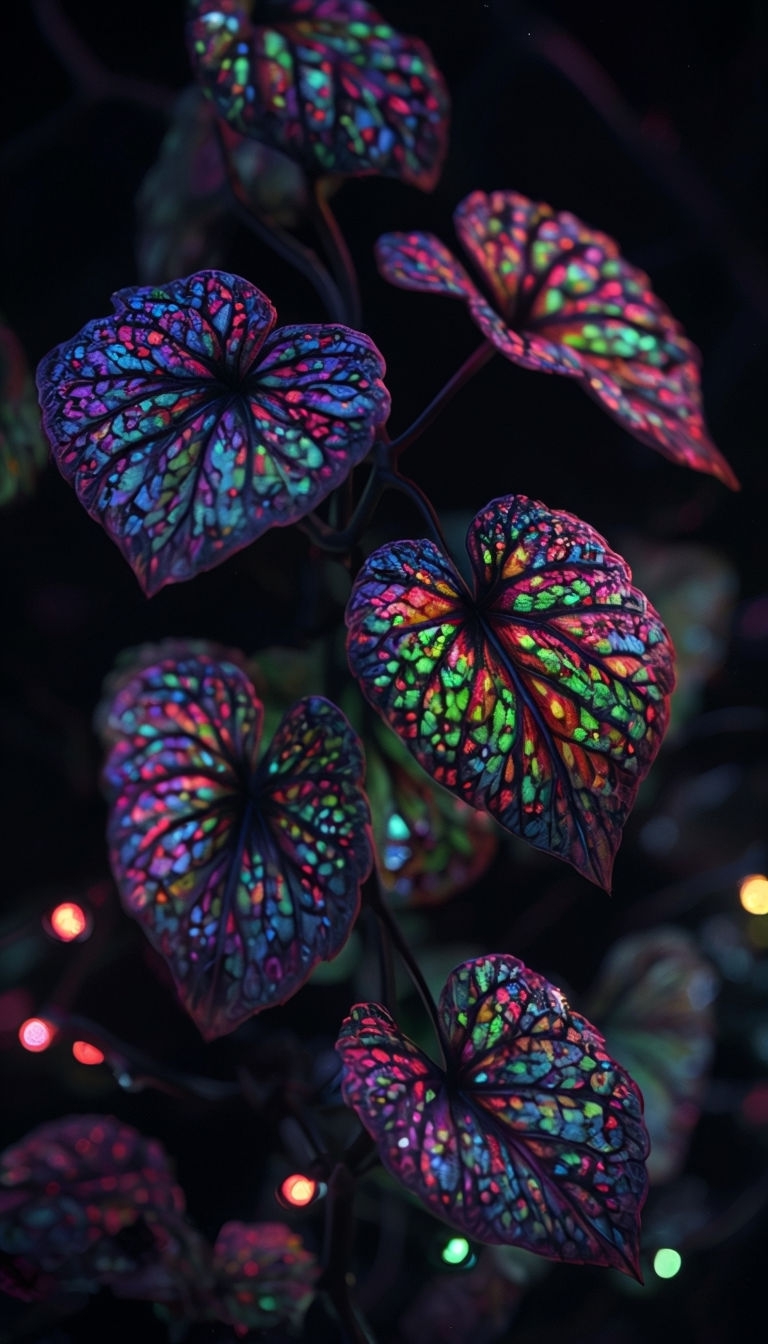Vibrant Macro Photograph of Colorful Leaves Against Dark Background Mobile Wallpaper