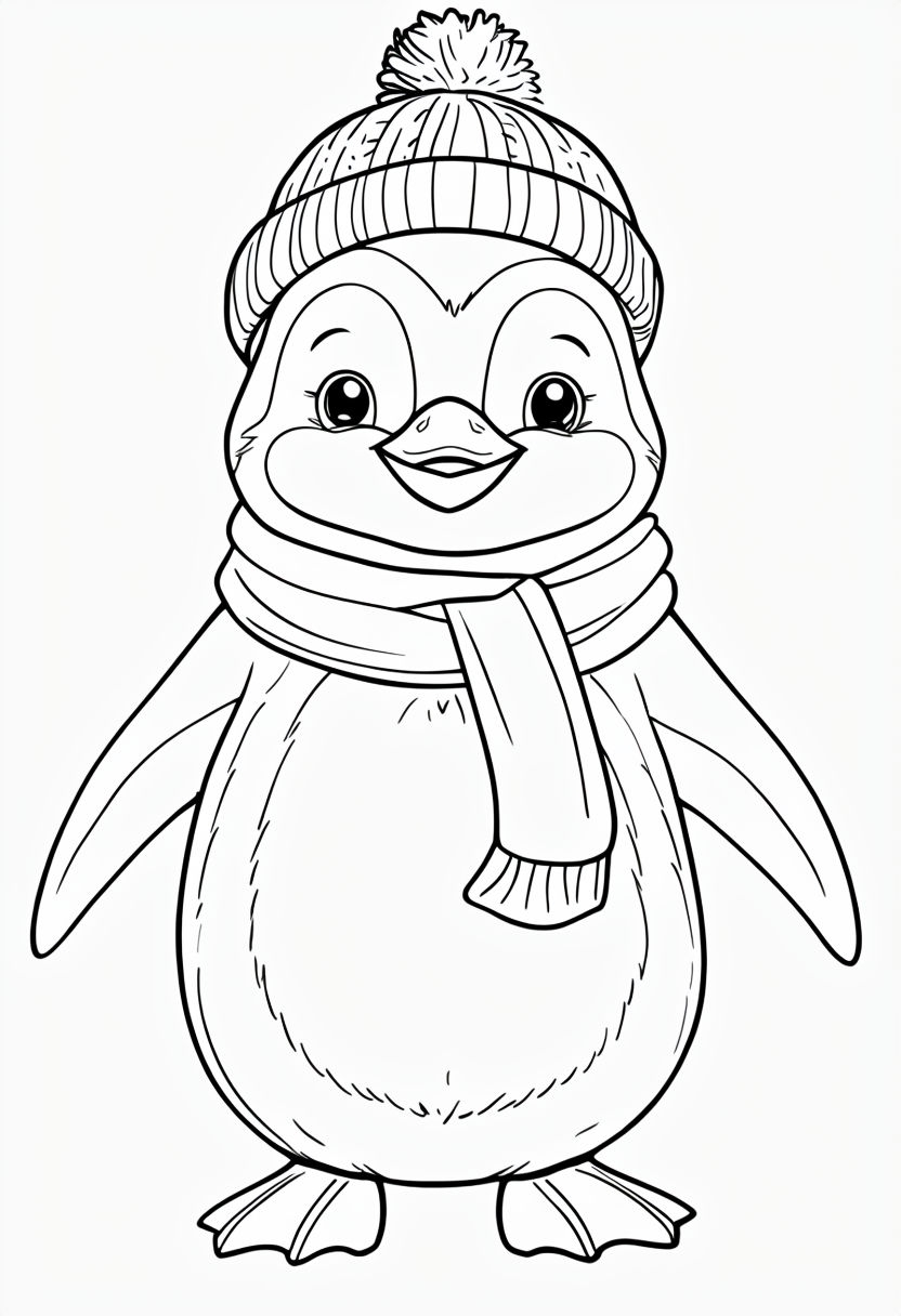 Cheerful Penguin Line Drawing Perfect for Coloring Book Pages