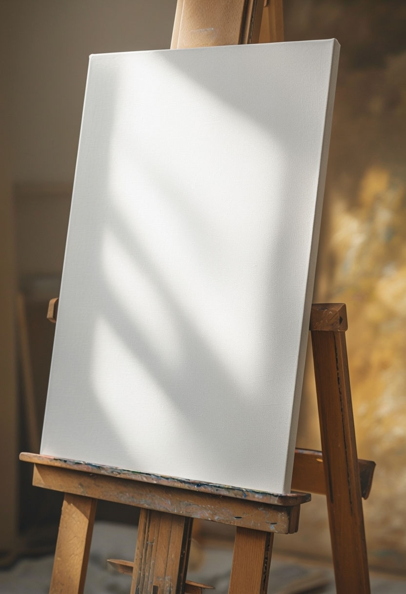 Photorealistic Blank Canvas on Wooden Easel for Art Mockup