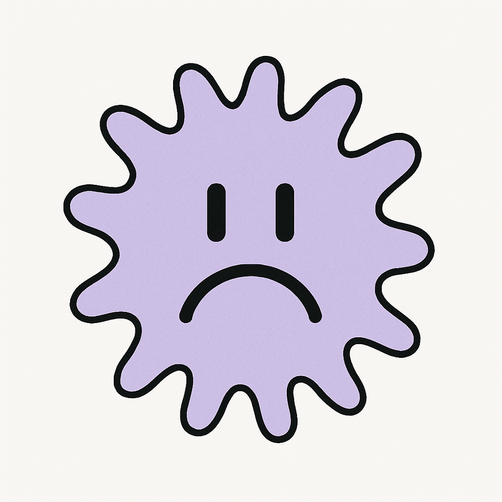Sad Cartoon Virus Face Minimalist Illustration Sticker