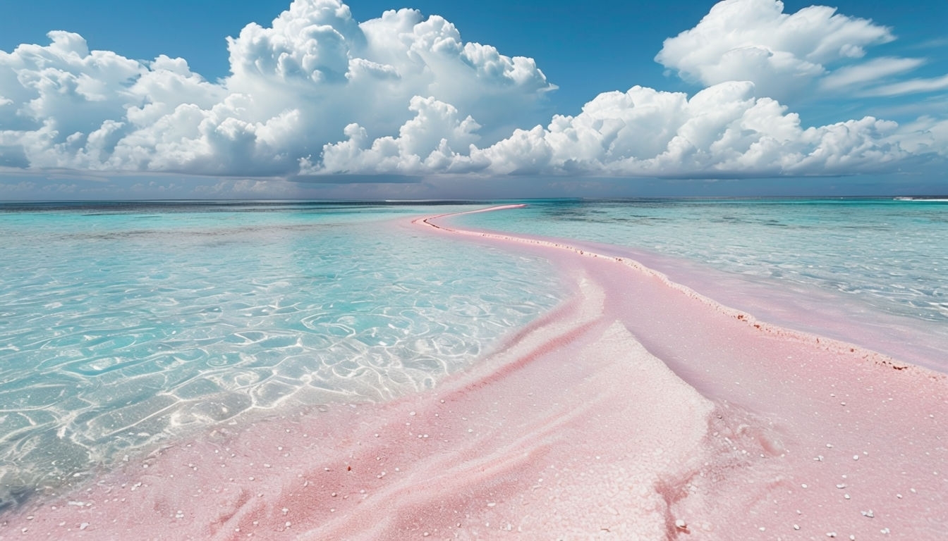 Serene Pink Sand Path Through Turquoise Waters Virtual Background