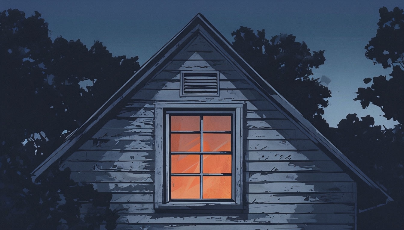 Calm Dusk House Gable Illustration with Warm Light Backgrounds