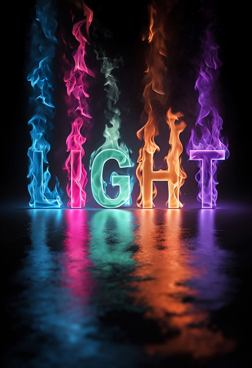 Vibrant Flame Typography Artwork Featuring the Word 'LIGHT' Poster