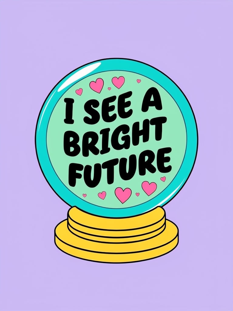 Bright Crystal Orb with Positive Message and Hearts Sticker