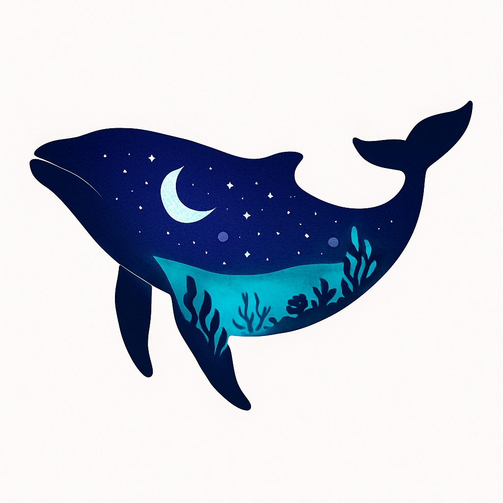 Navy Blue Whale Silhouette with Night Sky and Coral Scene Mug