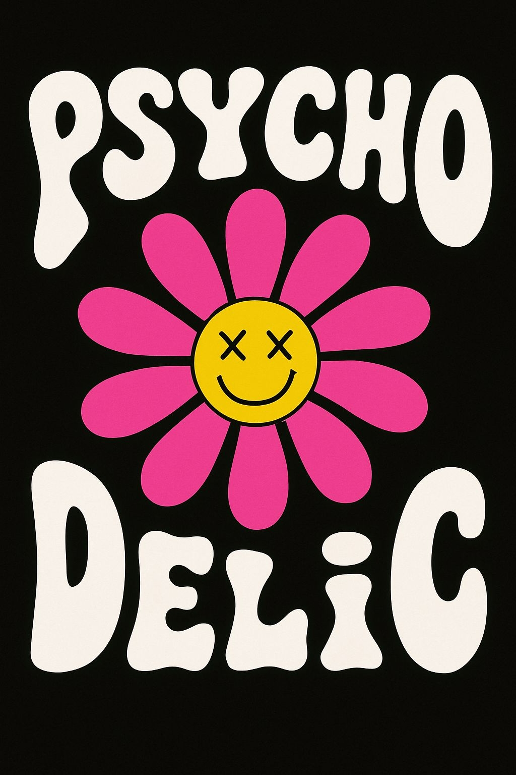 Psycho Delic Retro Flower Illustration T-Shirt