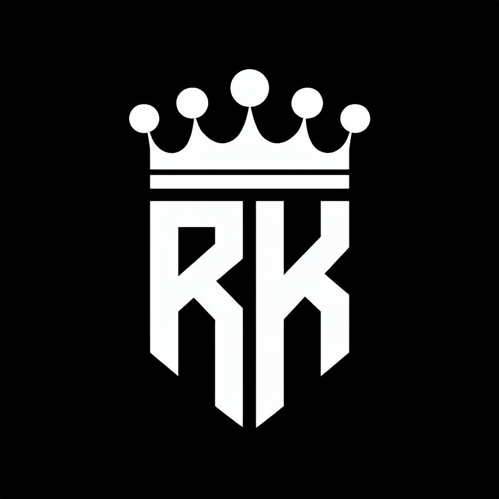 Stylish Black and White RK Crown Minimalist Logo Monogram