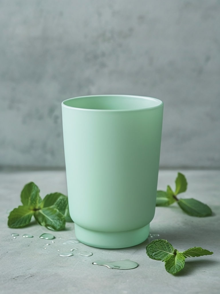 Pastel Mint Green Tumbler with Fresh Mint Leaves Mockup