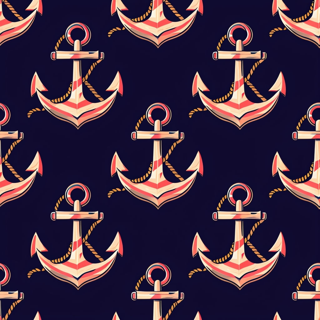 Vintage Nautical Anchor Pattern on Dark Blue Background Seamless Pattern