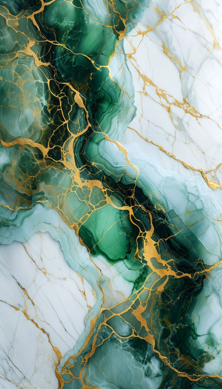 Emerald Green and Gold Intricate Marble Phone Case Cover