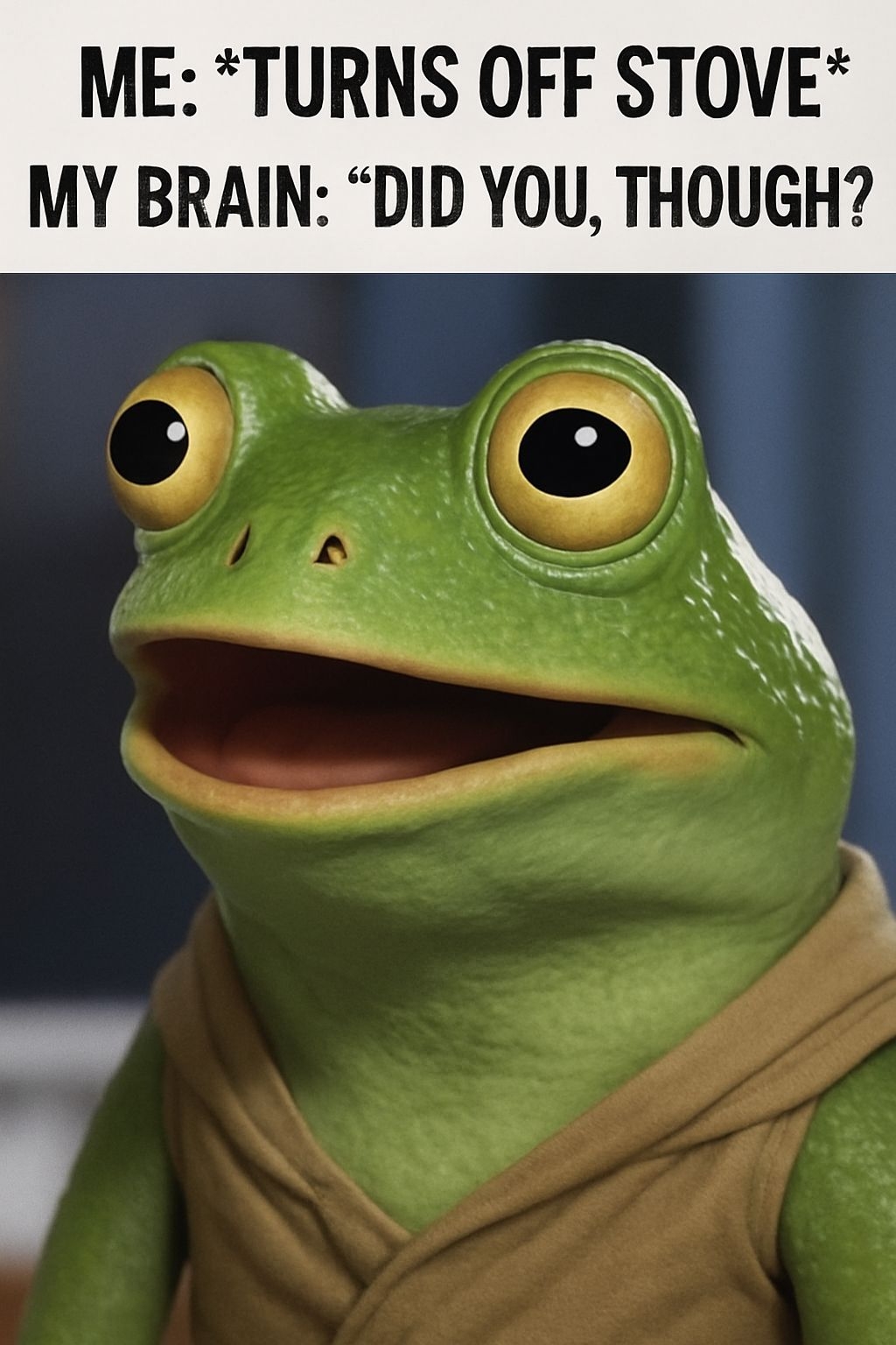 Comical Frog Character with Humorous Text Reaction Sticker