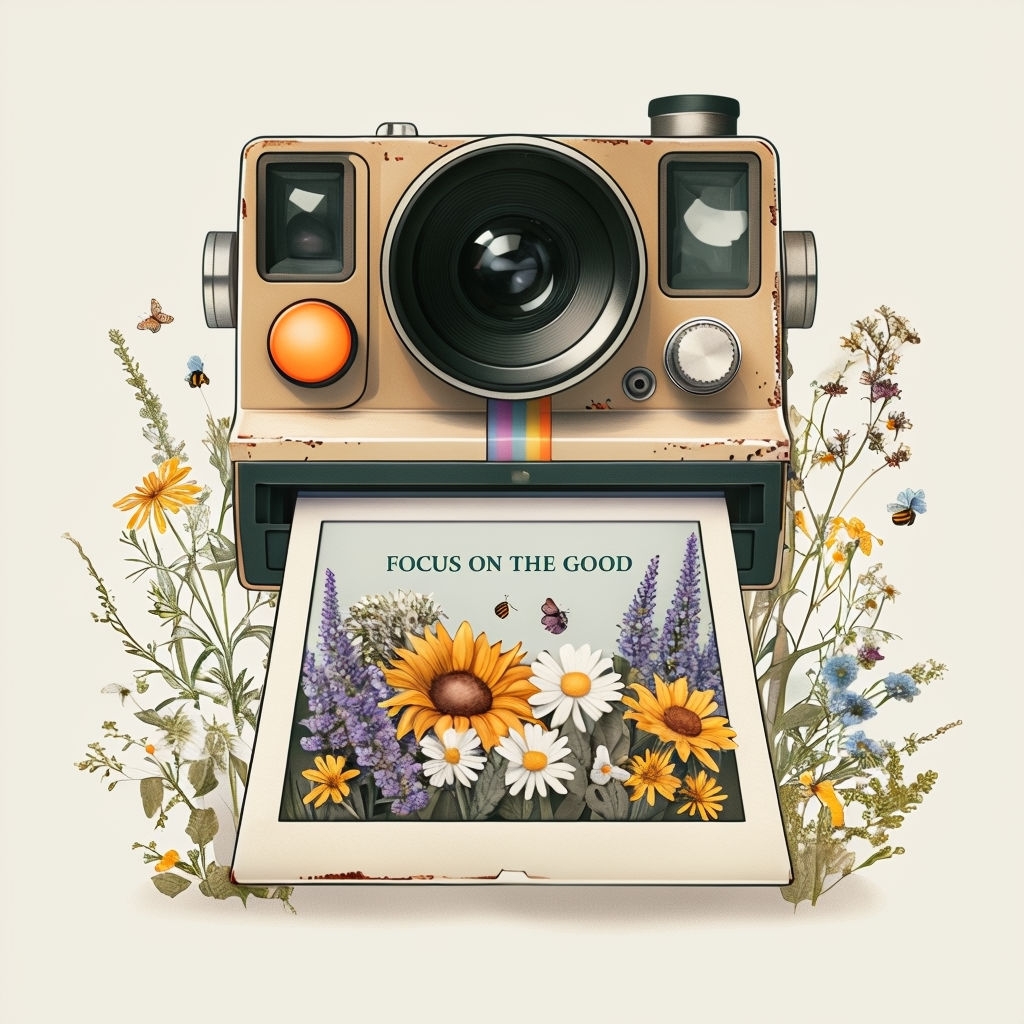 Vintage Instant Camera with Floral Frame T-Shirt