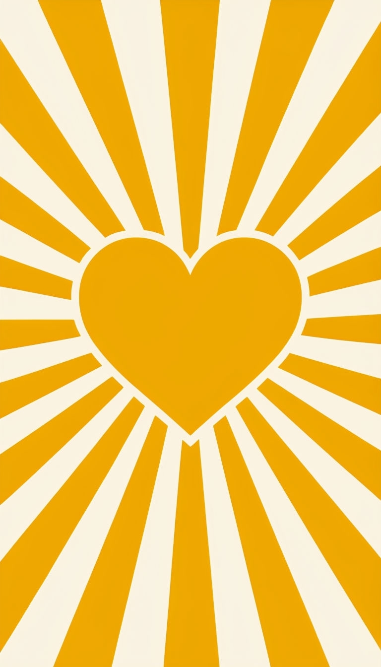 Vibrant Minimalist Golden Heart with Radiating Rays Mobile Wallpaper
