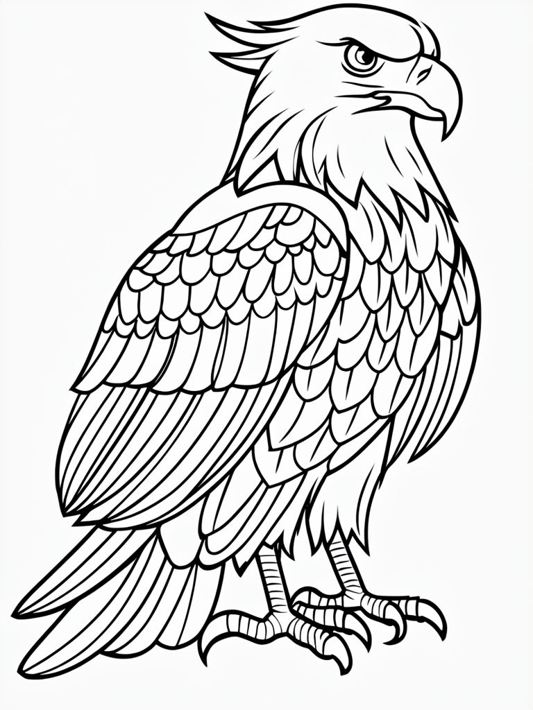 Majestic Black and White Eagle Line Drawing Coloring Page