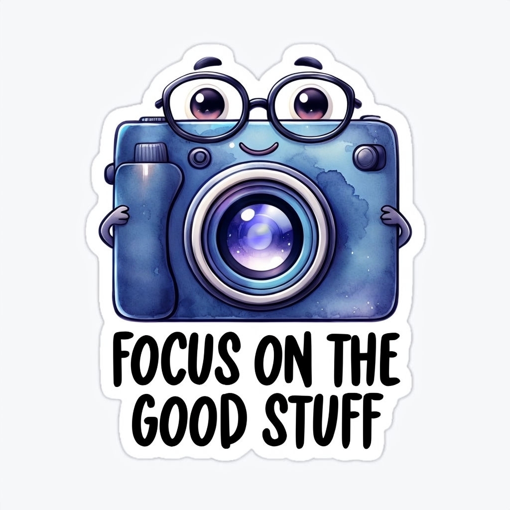 Cute Camera Character with Motivational Phrase Sticker