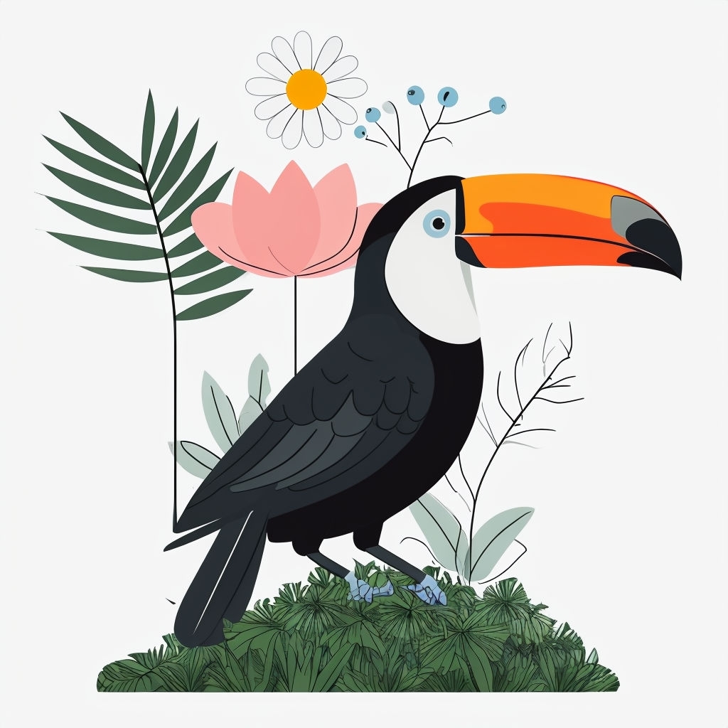 Colorful Minimalist Toucan Illustration on White Background Sticker