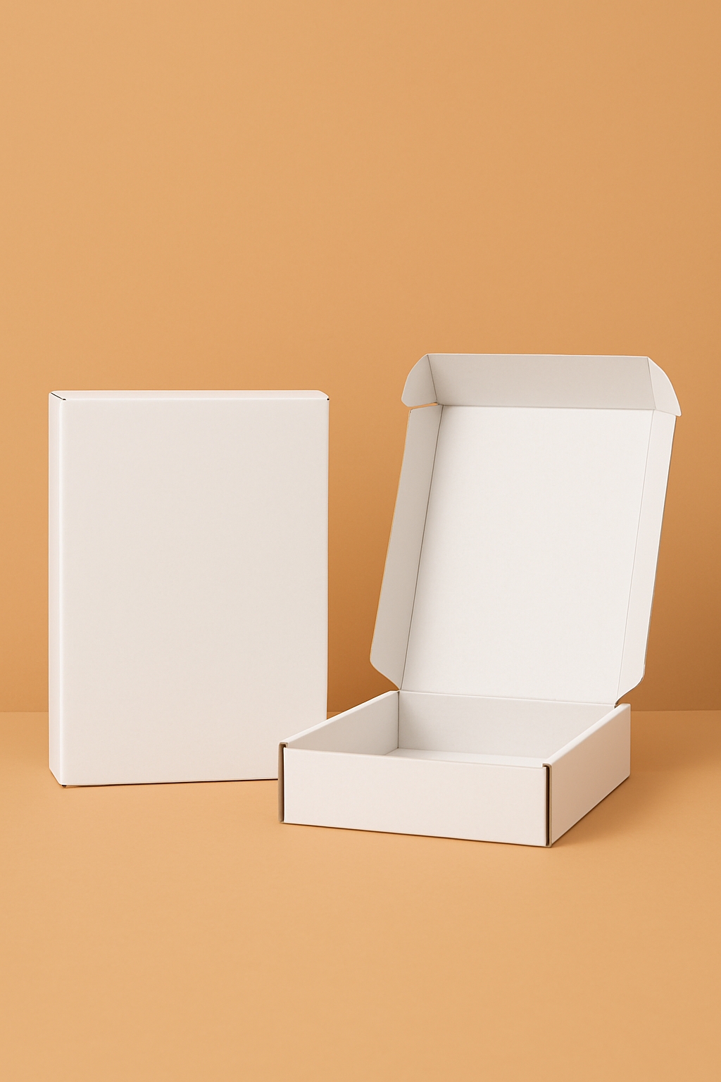 Minimalist White Cardboard Box Mockup on Light Orange Background Mockup