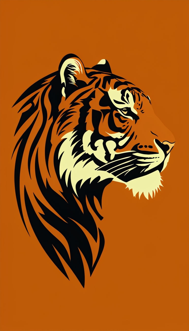 Stylized Tiger Profile with Bold Black Outline on Orange Background Mobile Wallpaper