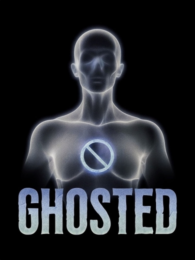Eerie Ghosted Figure with Glowing Symbol Digital Art Poster