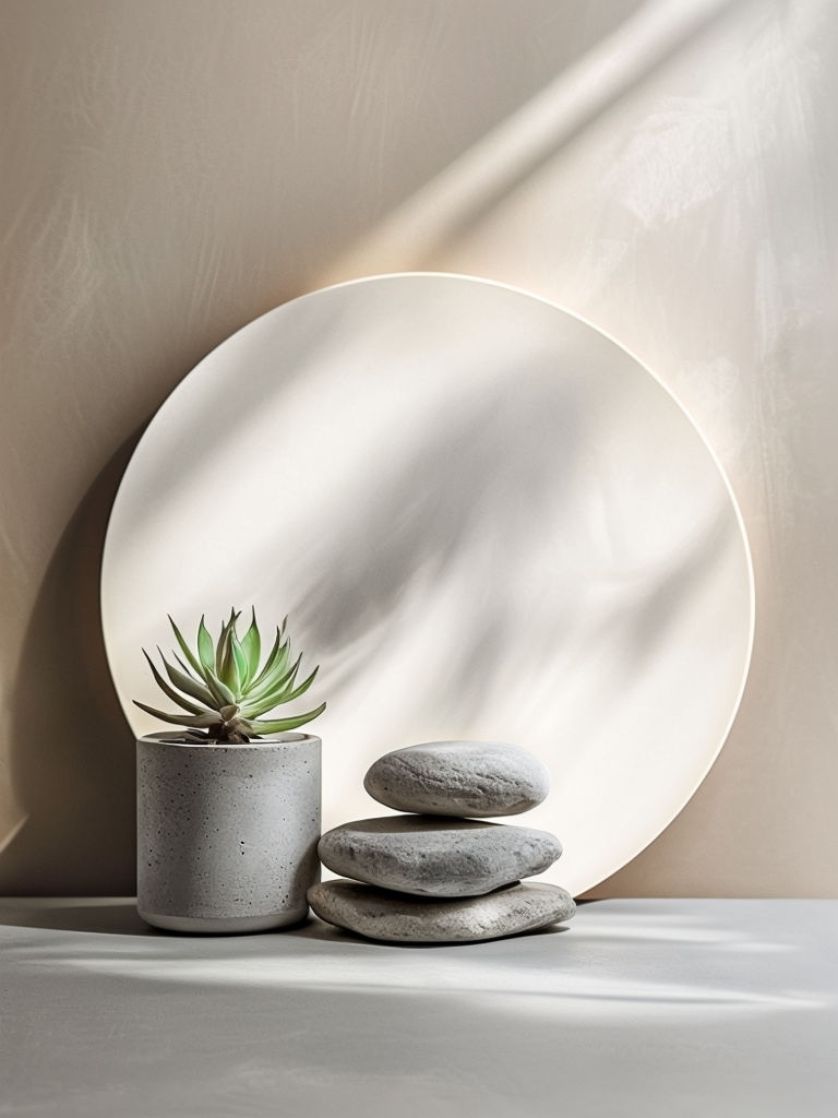 Minimalist Home Decor Mockup with Green Succulent and Stones