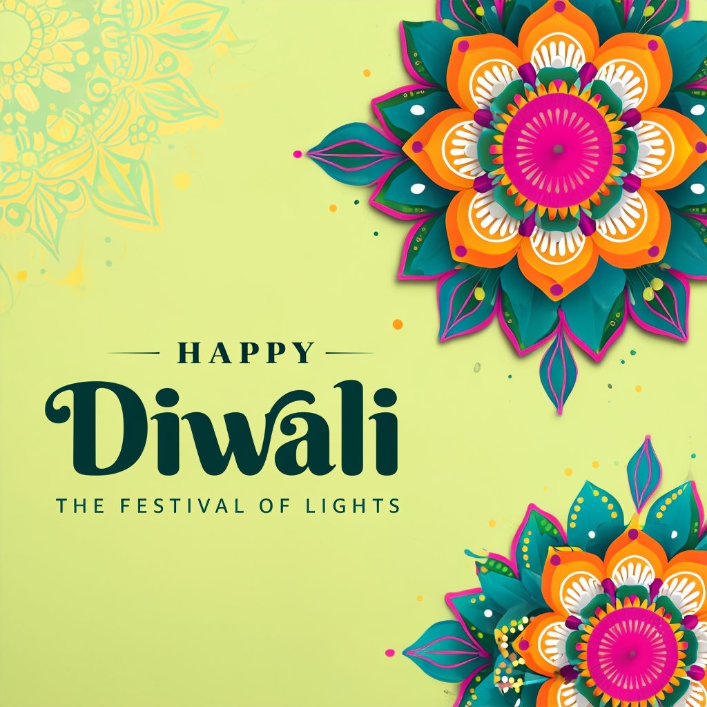 Vibrant Diwali Greeting Card with Festive Mandala Designs Social Media Post