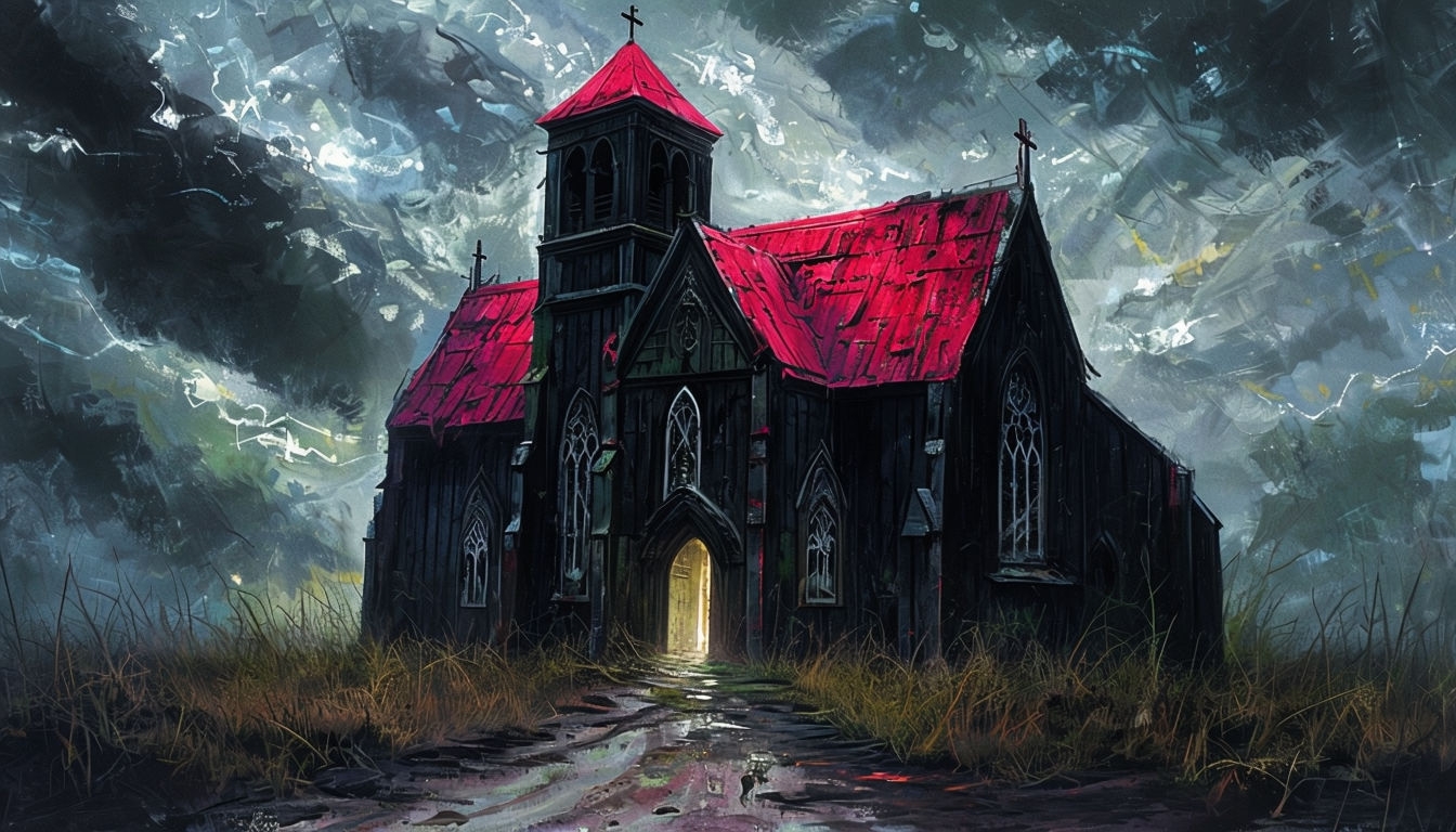 Eerie Gothic Church Scene with Dark Atmosphere Virtual Background