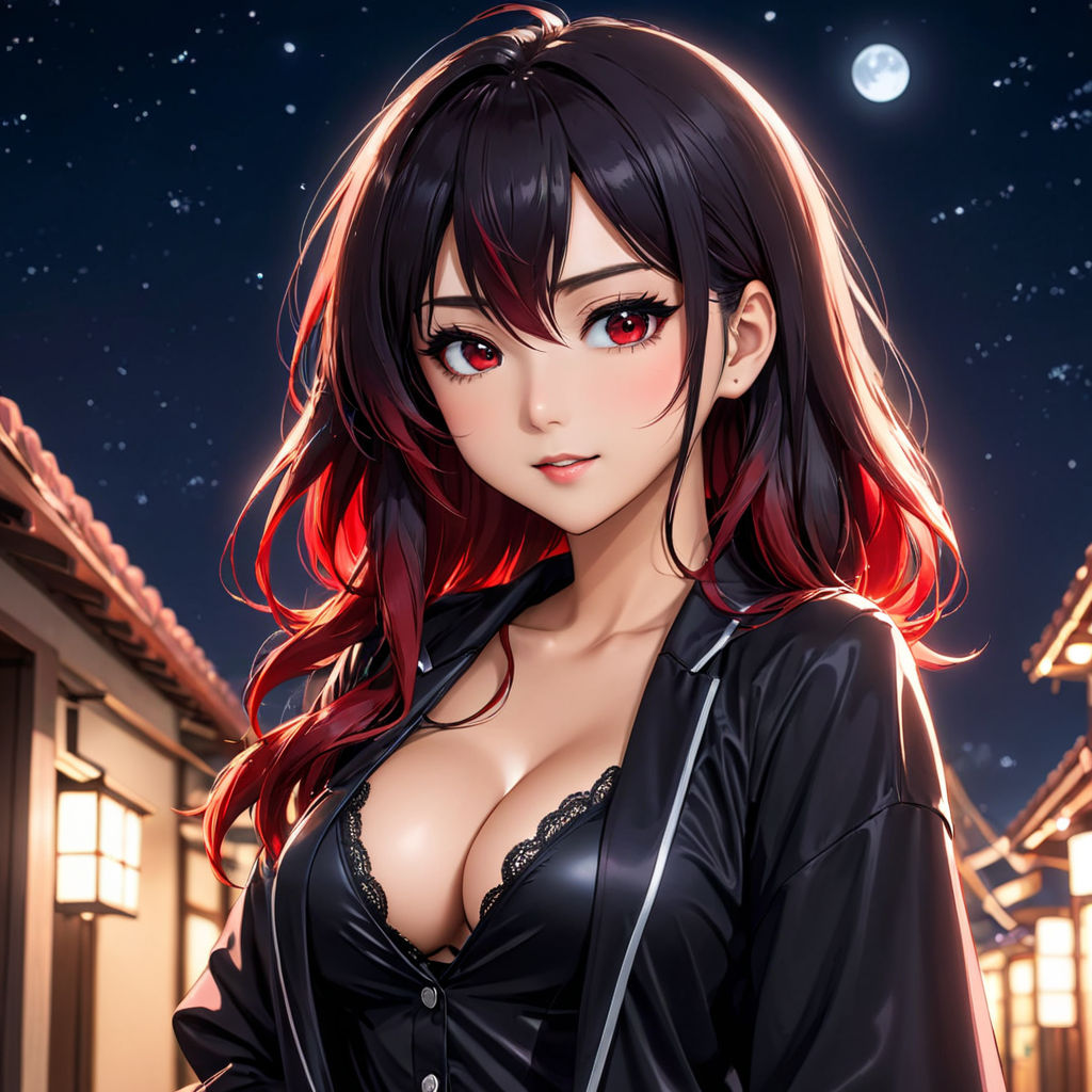 adult anime girl in dark style