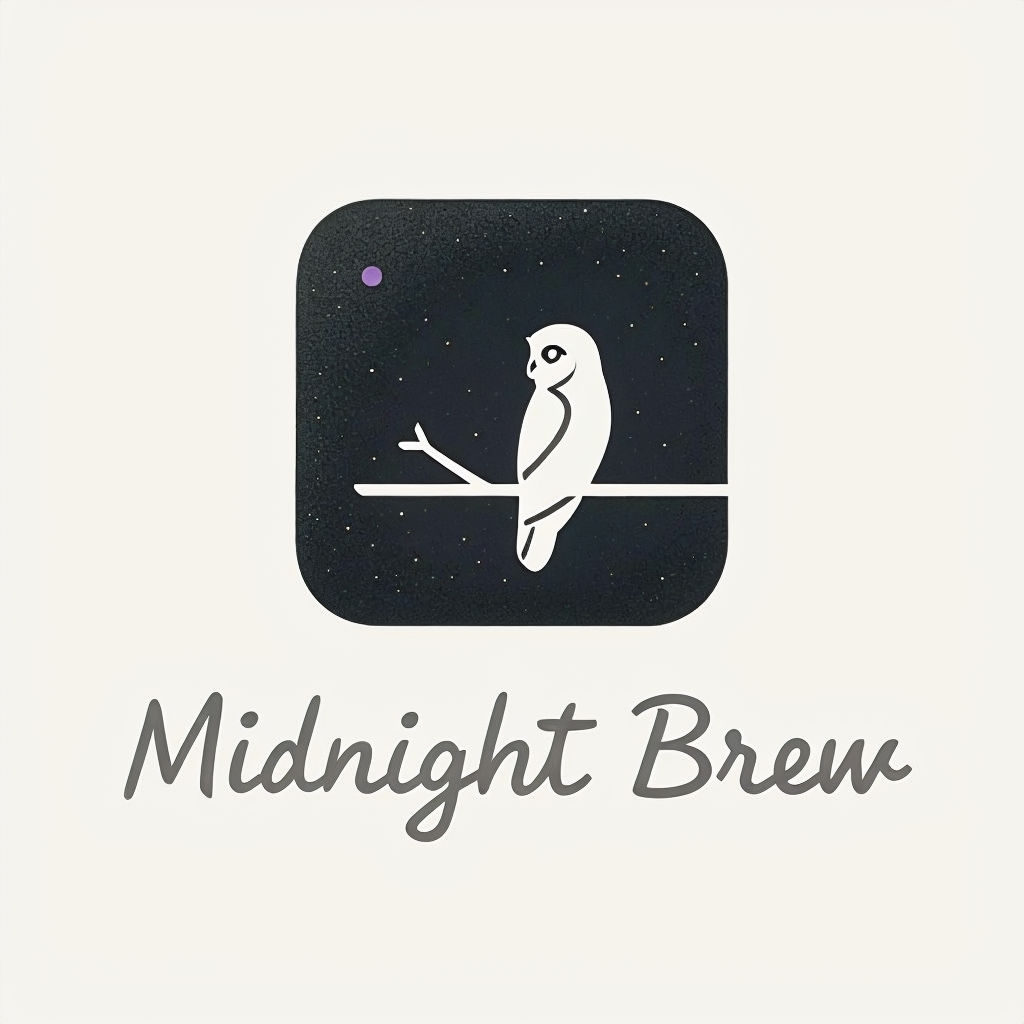 Minimalist Midnight Brew Logo with Owl and Handwritten Text