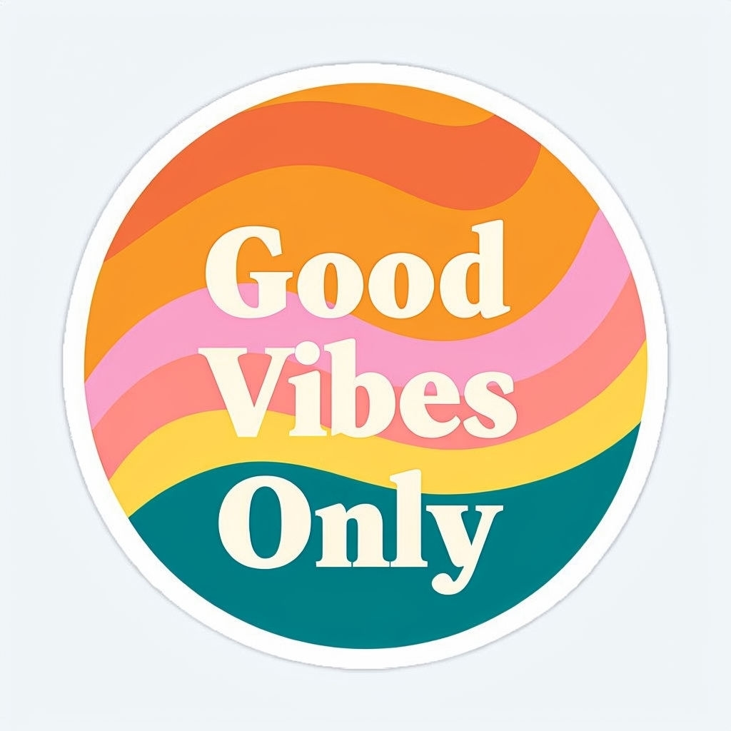 Good Vibes Only Retro Sunset Circular Sticker Design