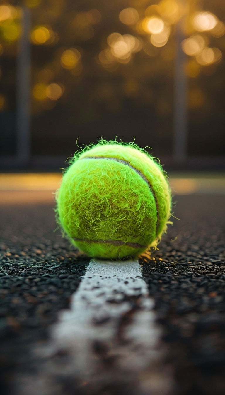 Neon Green Tennis Ball Close-Up on Dark Asphalt Court Mobile Wallpaper