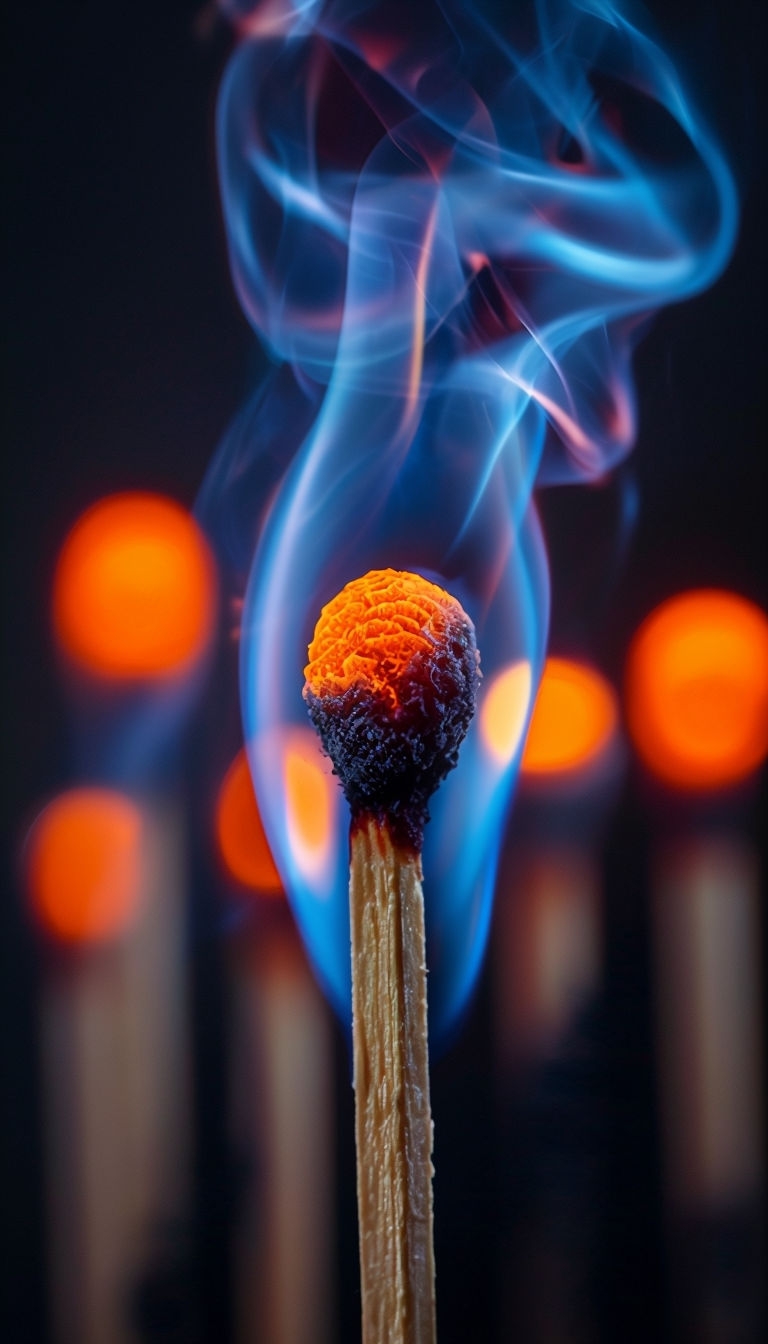 Vibrant Neon Matchstick with Ethereal Flames and Smoke Mobile Wallpaper