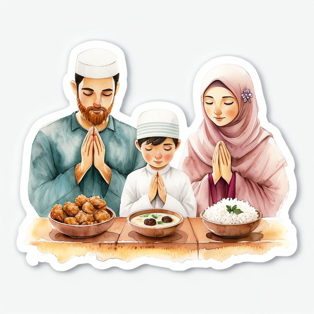 Watercolor Family Praying Together During Ramadan Sticker