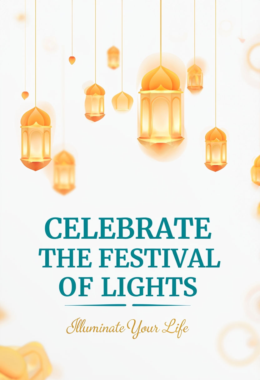 Stylish Diwali Festival Card with Floating Lanterns and Uplifting Text