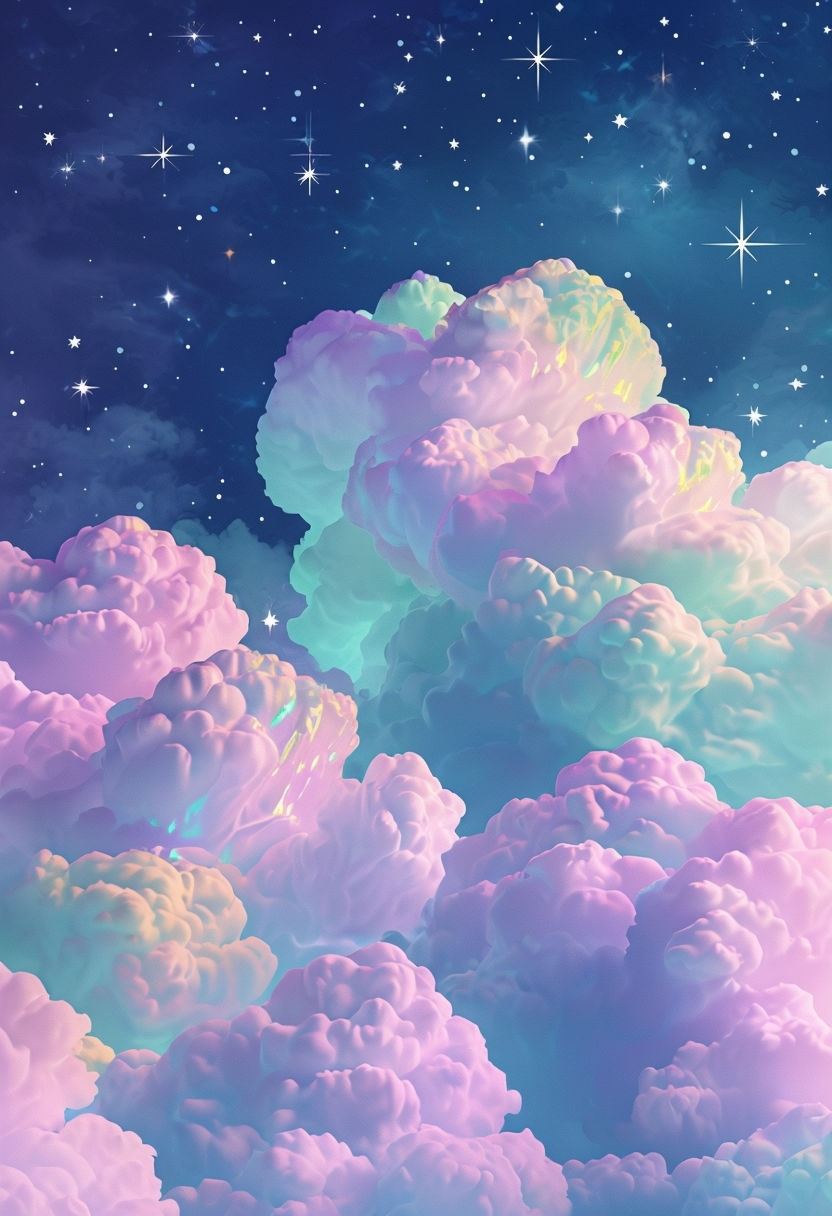 Pastel Clouds and Stars Ethereal Digital Art Poster