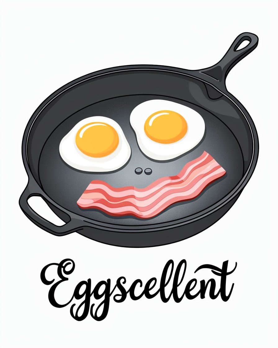 Eggscellent Cartoon Skillet with Sunny-Side-Up Eggs Sticker
