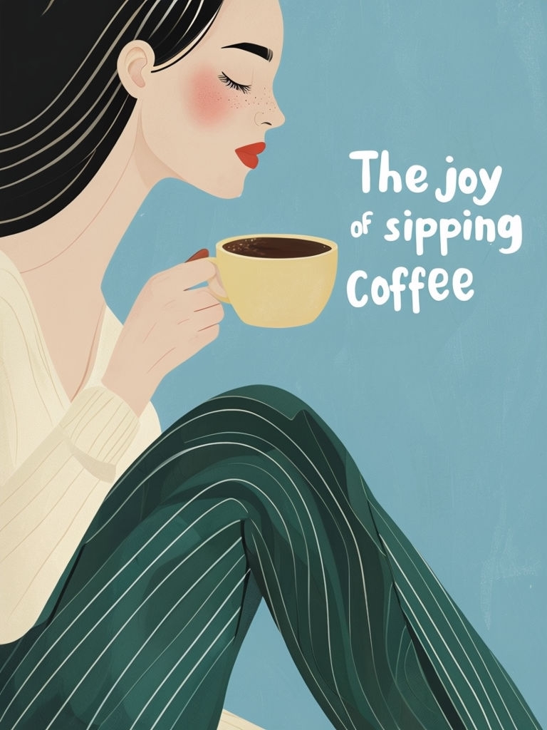 Joyful Minimalist Coffee Sipping Illustration Poster