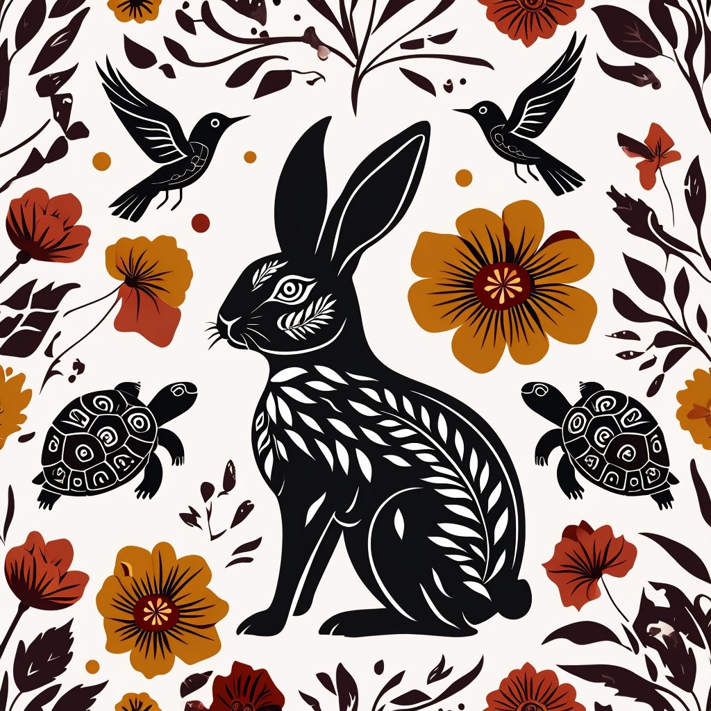 Whimsical Folk Art Nature Elements Seamless Pattern