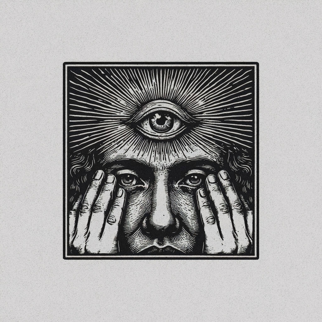 Intricate Black and White Third Eye Illustration Poster