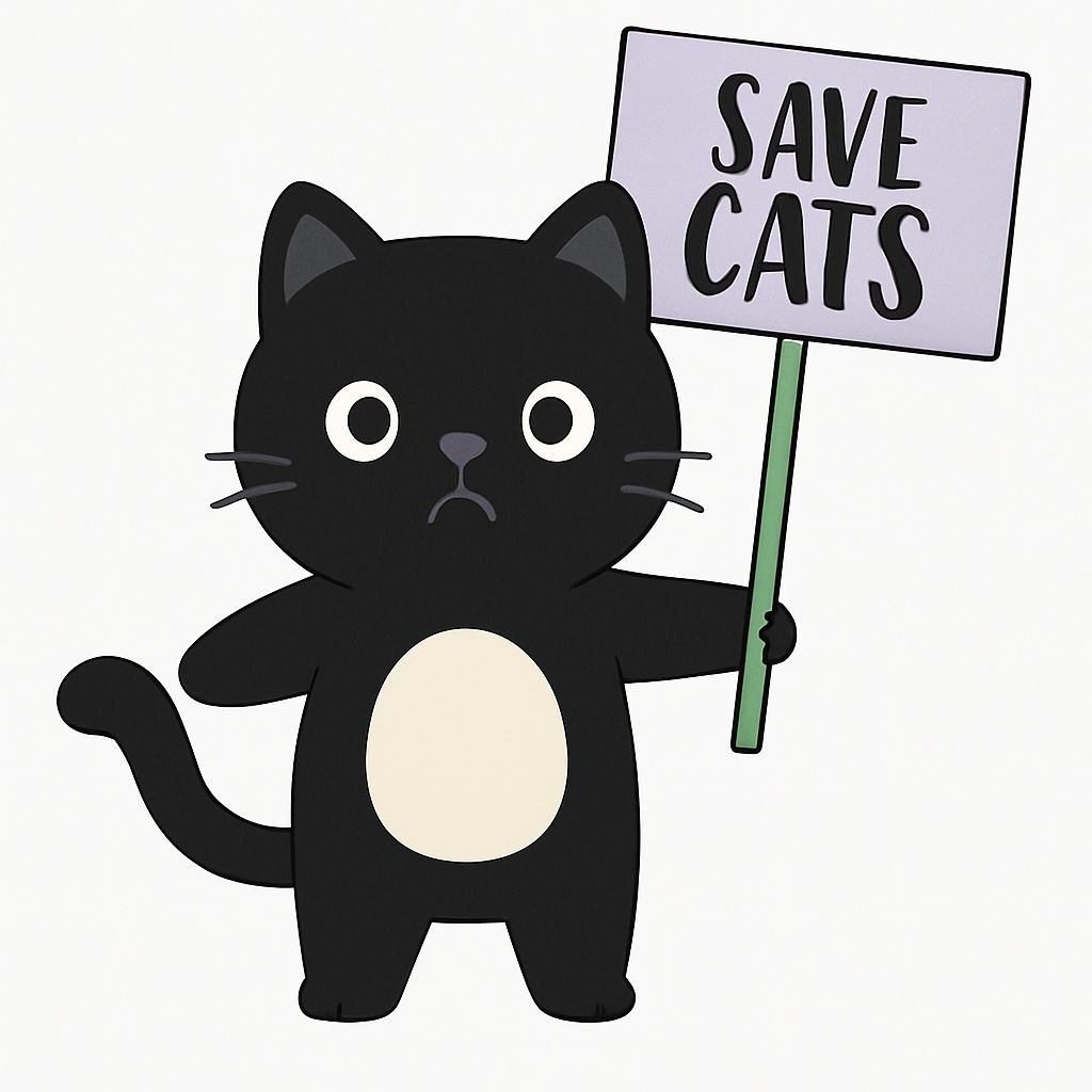 Playful Black Cat Holding Save Cats Protest Sign Sticker