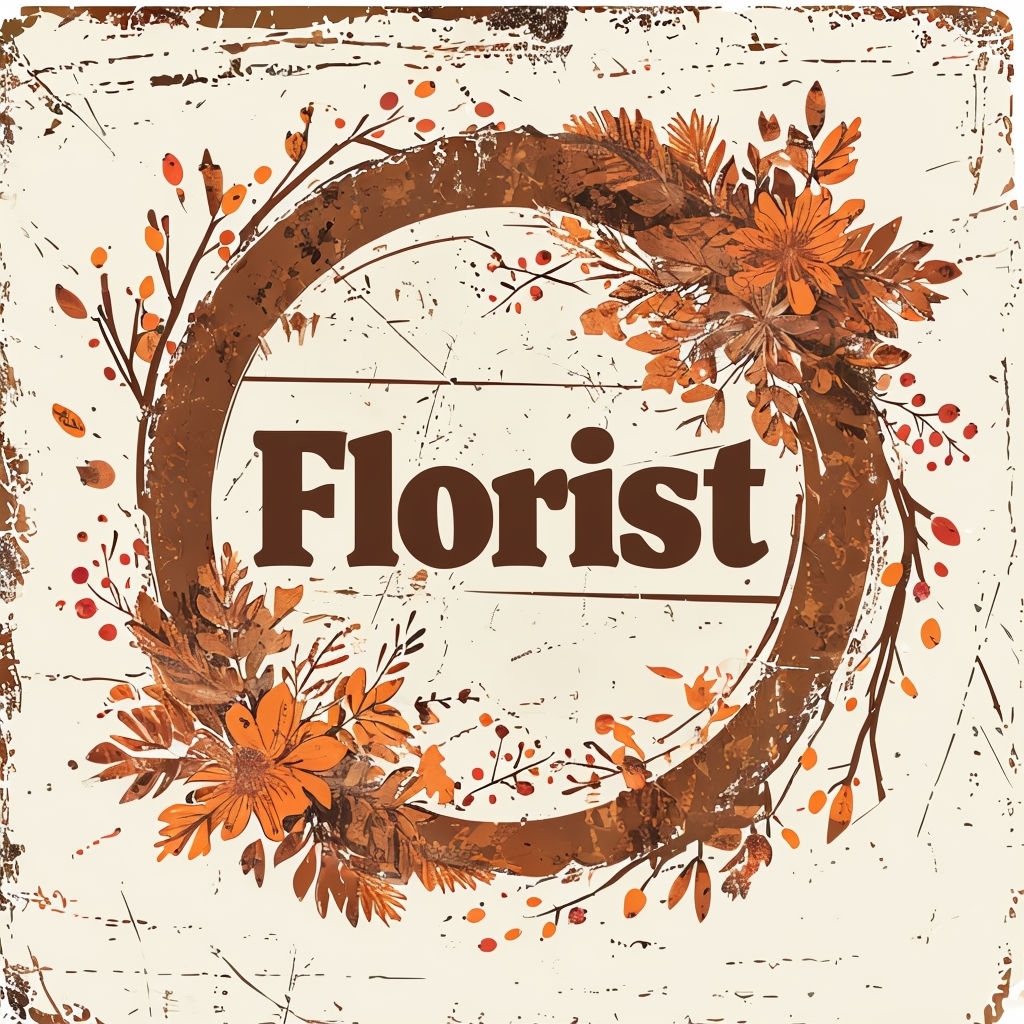 Vintage Brown Floral Wreath with Florist Text Art Poster