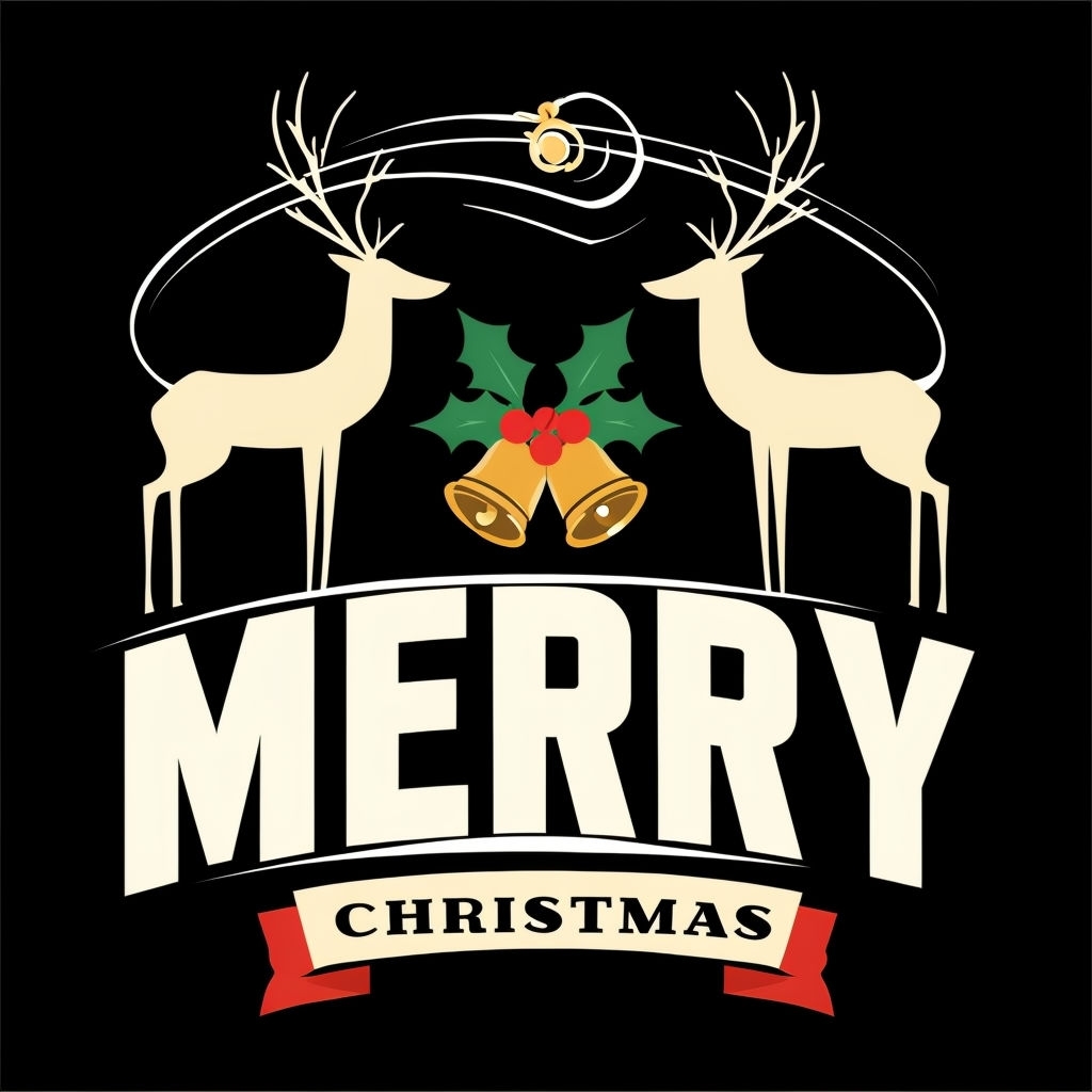 Festive Christmas Reindeer and Bells Design T-Shirt