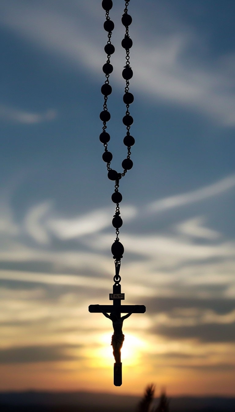 Serene Rosary Silhouette at Sunset Sky Mobile Wallpaper