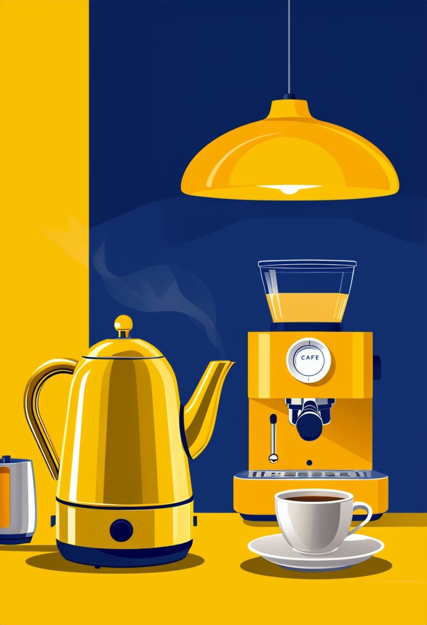 Vibrant Yellow Kitchen Still Life Illustration with Cozy Ambiance Art