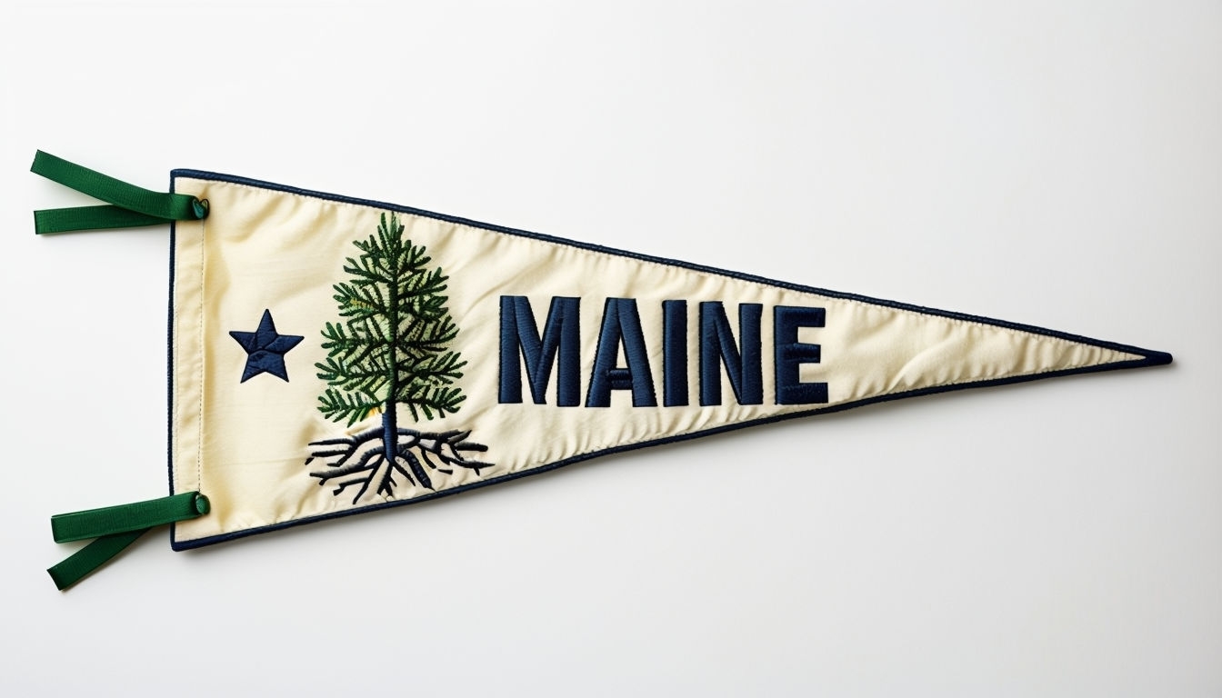 Cream Pennant Flag with Maine Text and Pine Tree Design Poster