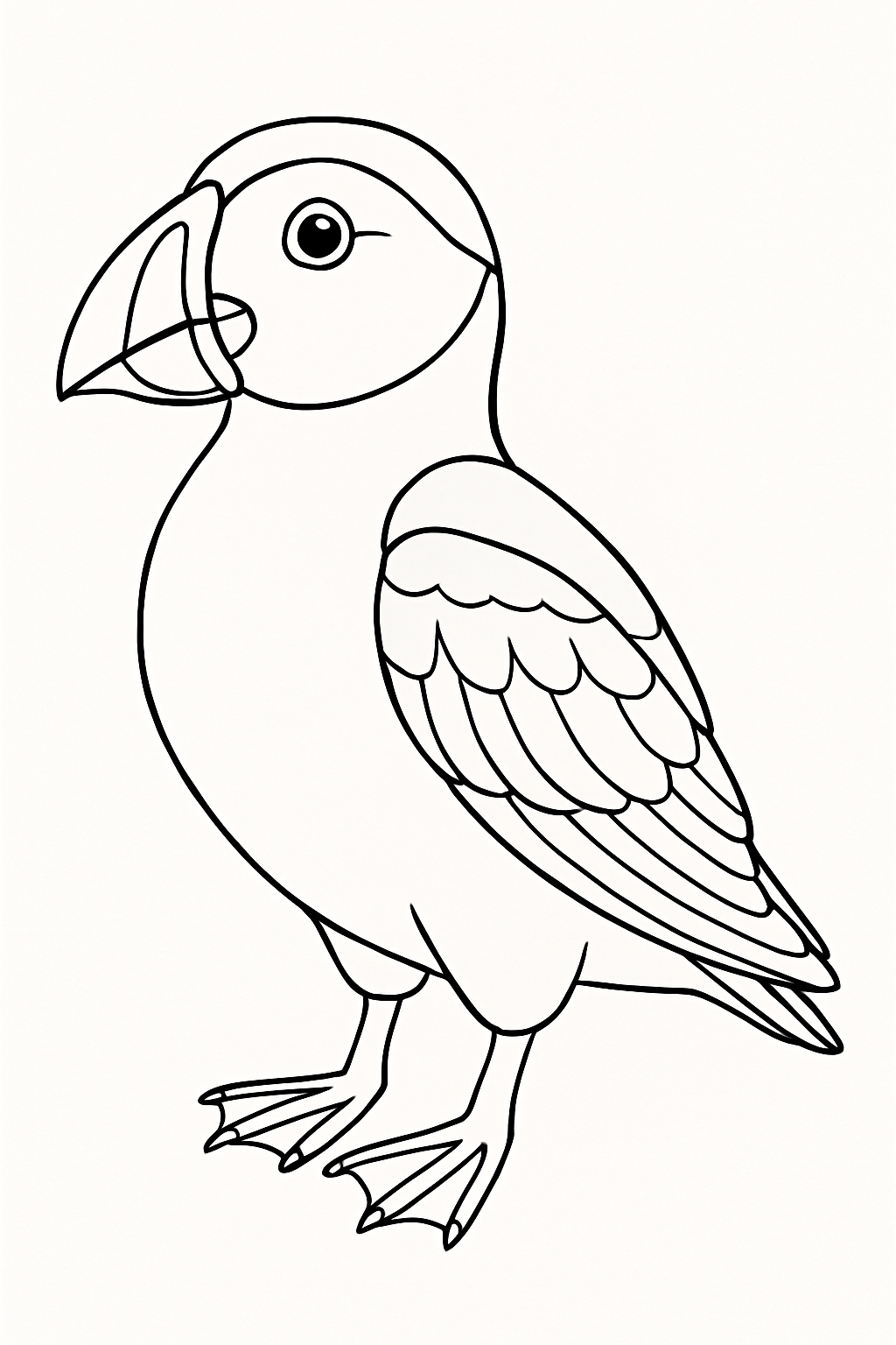 Create a black-and-white line art illustration of puffin