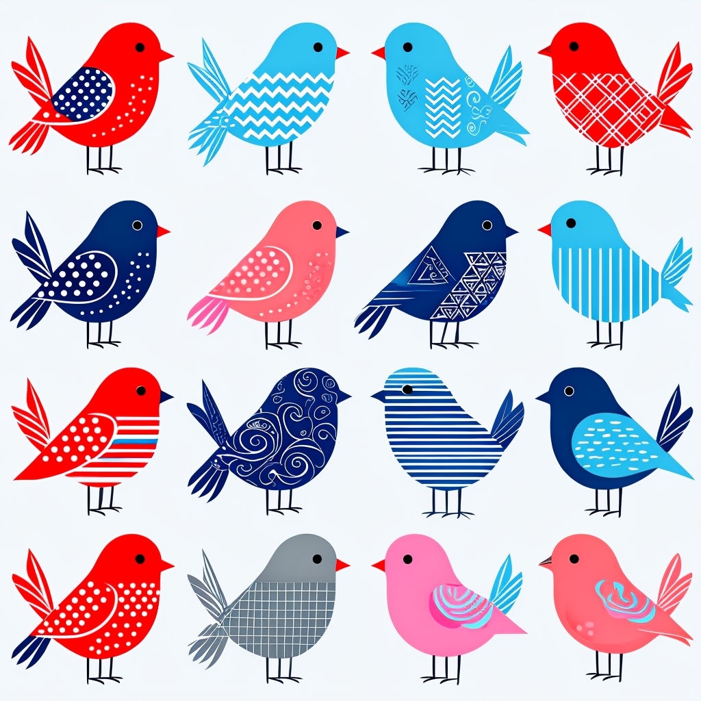 Vibrant Stylized Bird Illustrations Seamless Pattern Design