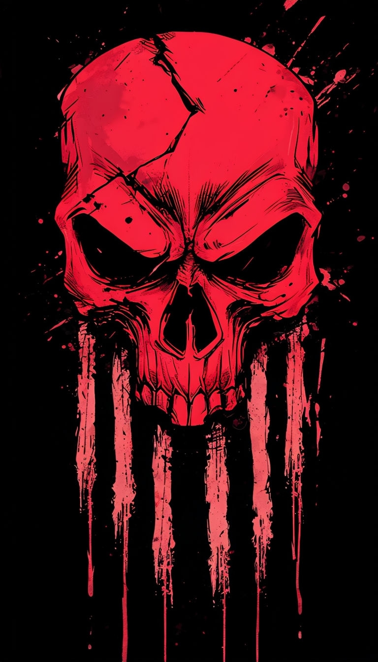 Intense Scarlet Skull Illustration with Sinister Details Mobile Wallpaper