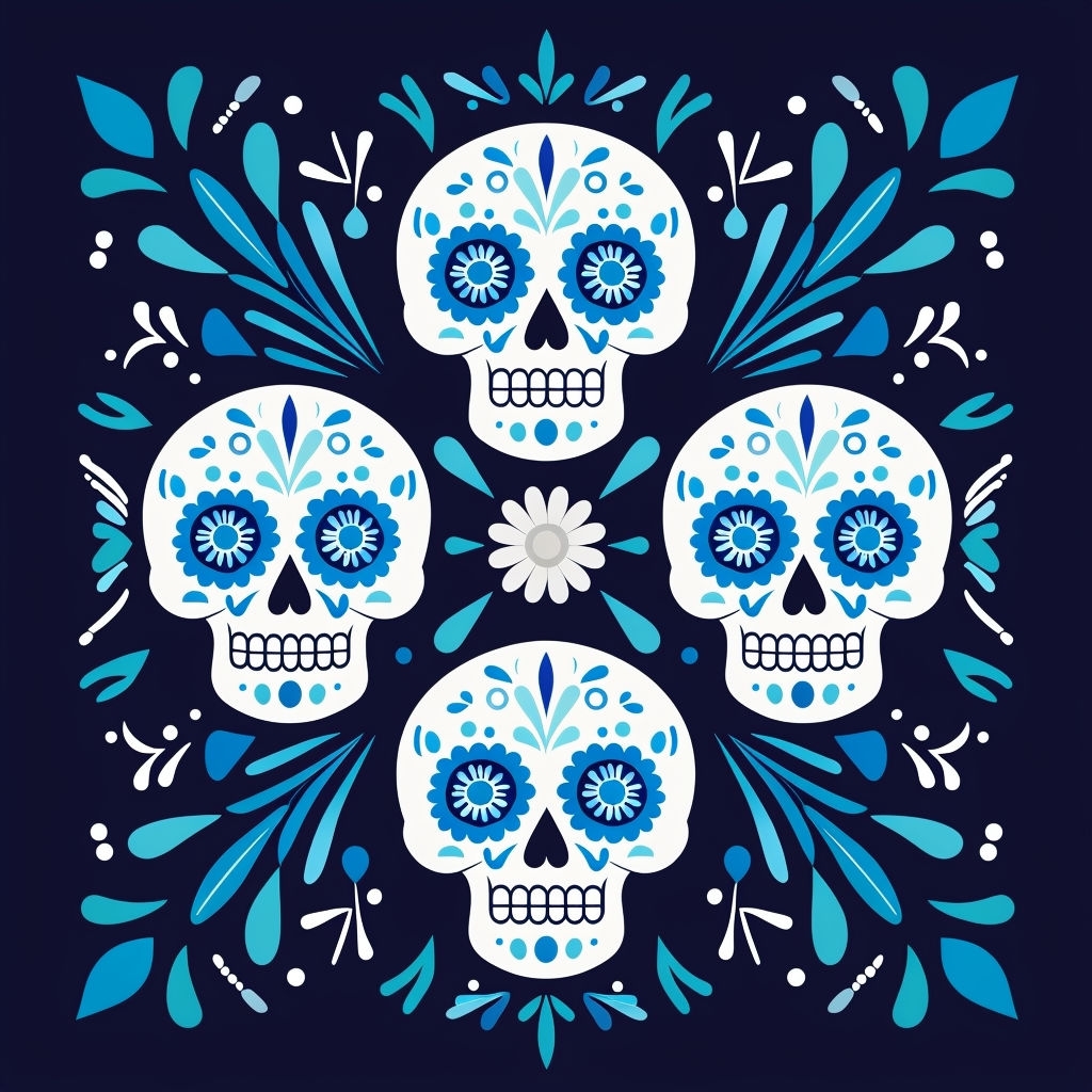 Intricate White Sugar Skull Pattern for Dia de los Muertos Seamless Pattern
